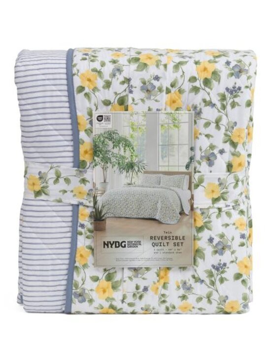 NEW YORK BOTANICAL GARDEN Other - NEW YORK BOTANICAL GARDEN Reversible Floral Quilt Set With Stripes